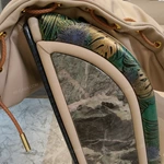 Beige Leather Sofa Set with Natural Marble Inlay, Gold Foil Embossing & Drawstring Craftsmanship